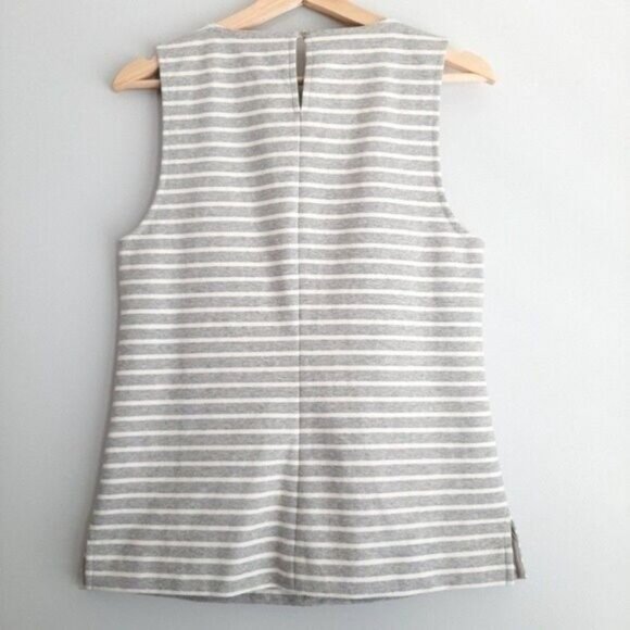 J. CREW / Striped Jeweled Neckline Tank Top Gray & White Sleeveless Sz S - Picture 8 of 11